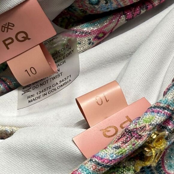 PQ Swim Kids Pink Shimmer Multi Paisley Coast Asha Bow Bikini Set - Picture 10 of 10